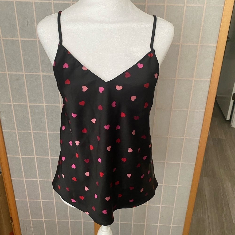 Victoria’s Secret Black Pink Heart Babydoll Teddy Camisole Medium Sleep PJ